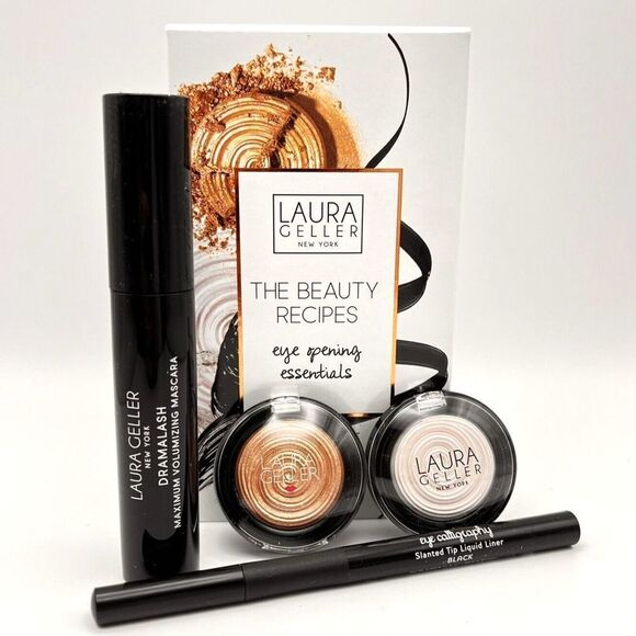 Laura Geller DramaLASH Mascara, Eyeliner, Eyeshadow/Illuminator 4-PIECE SET! - Picture 3 of 16